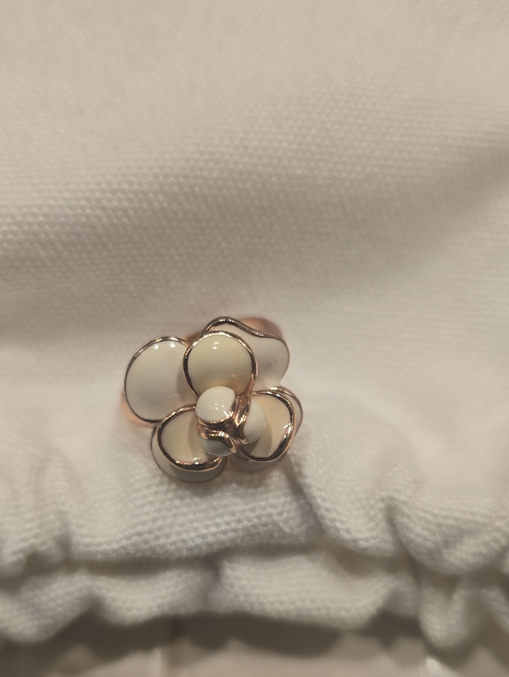 White Enamel Flower Ring CC logo